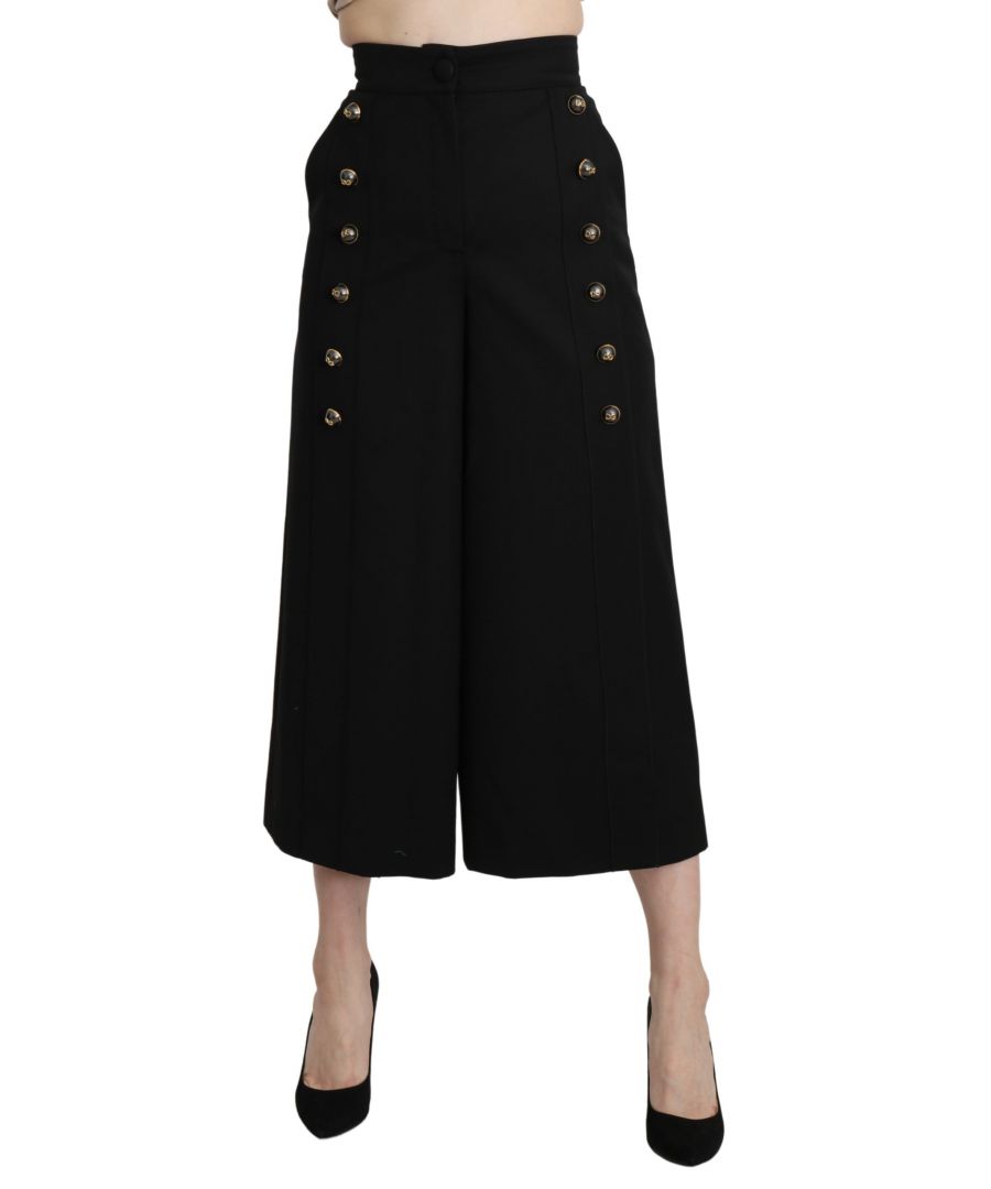 Image for Dolce & Gabbana Black Wide Wool Leg Cropped Trouser Pant