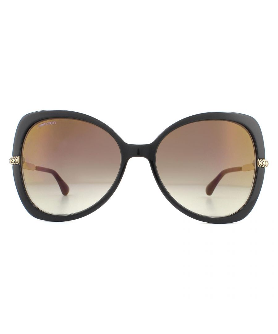 Jimmy Choo Sunglasses CRUZ/G/S 807 JL Black Gold Brown Gold Mirror feature gorgeous gold detailed temples that start at the front frame to stunning effect. The oversized butterfly shape also gives a wow-factor to these fantastic Jimmy Choo sunglasses
