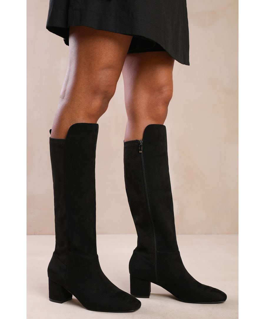 Wheres That From Womens Cherish Block Heel Knee High Boots With Side Zip - Black - Size UK 6 - Secret Sales