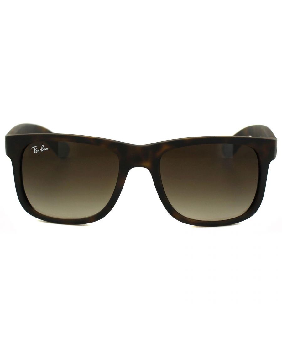 Ray-Ban Sunglasses Justin 4165 710/13 Rubber Light Havana Brown Gradient 51mm are inspired by the Original Wayfarer 2140 and are one of the coolest designs throughout the entire Ray-Ban collection. Justin is a bold style that features large, boxy lenses that suit most face shapes and they share the same winged temples as the classic 2140. The propionate plastic frame is super lightweight for comfort and theyâ€™re available in bright, fresh colours as well as the traditional choices. The Ray-Ban Justin is part of the Highstreet collection and are therefore a more affordable choice.