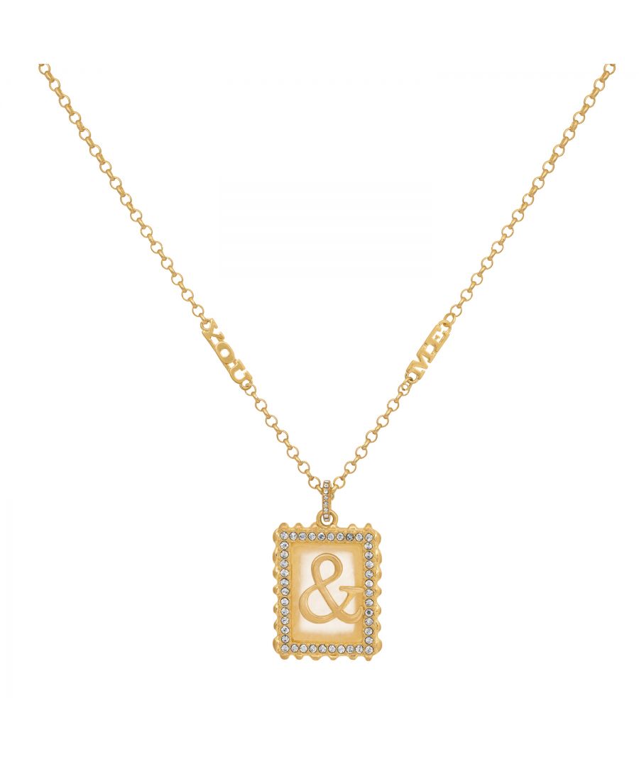 Kate Thornton's gold plated 'You & Me' Charm Necklace is a real statement necklace for you to show someone just how much you care. With bold yet simplistic 'You & Me' charms within the chain on either side of the bold, sparkly centre piece with the symbol & is a gift that shines brightly with so much meaning. Wear with any outfit to add the perfect finishing touch. This gold tone necklace is 15 inch in length with a lobster clasp fastening and an 8cm extender chain. Presented in a KTx jewellery pouch to keep your jewellery safe or ideal for gifting!