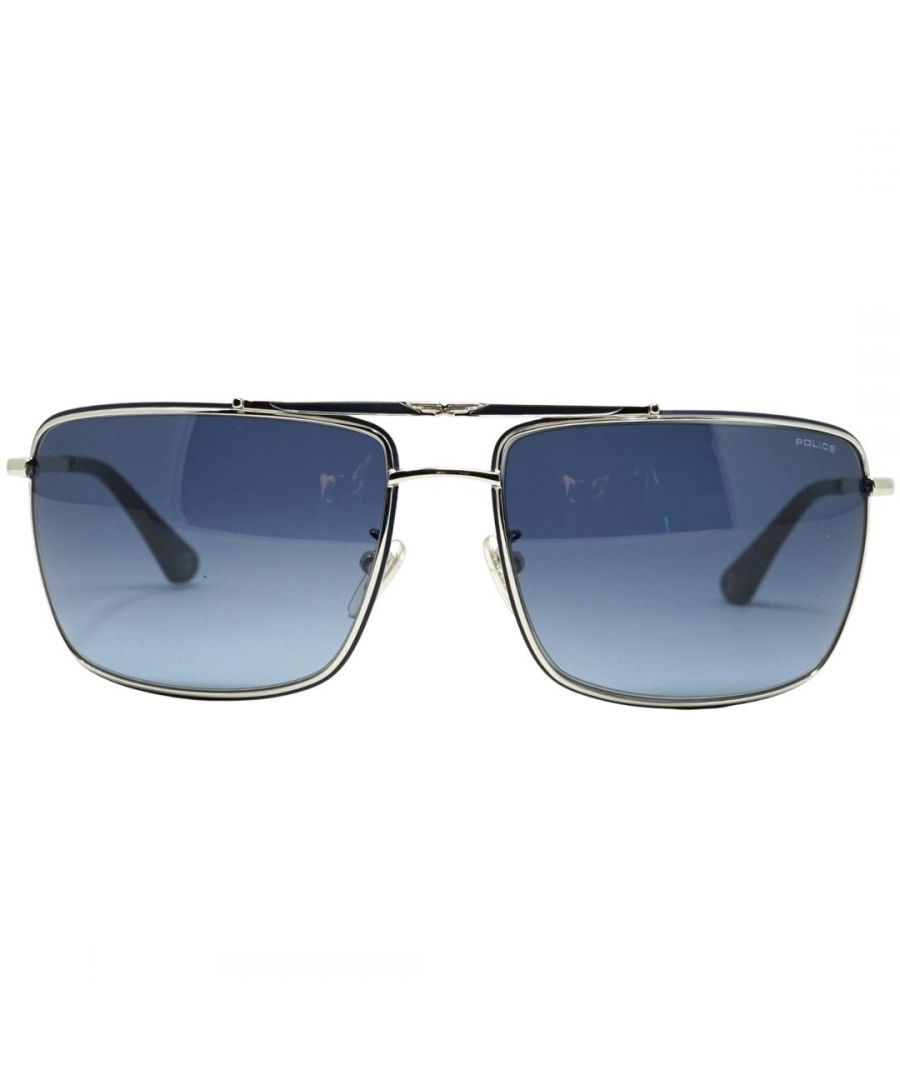 Police SPL965M 0F94 Silver Sunglasses. Lens Width = 63mm. Nose Bridge Width = 17mm. Arm Length = 135mm. 100% Protection Against UVA & UVB Sunlight and Conform to British Standard EN 1836:2005. Sunglasses, Sunglasses Case, Cleaning Cloth and Care Instructions all Included