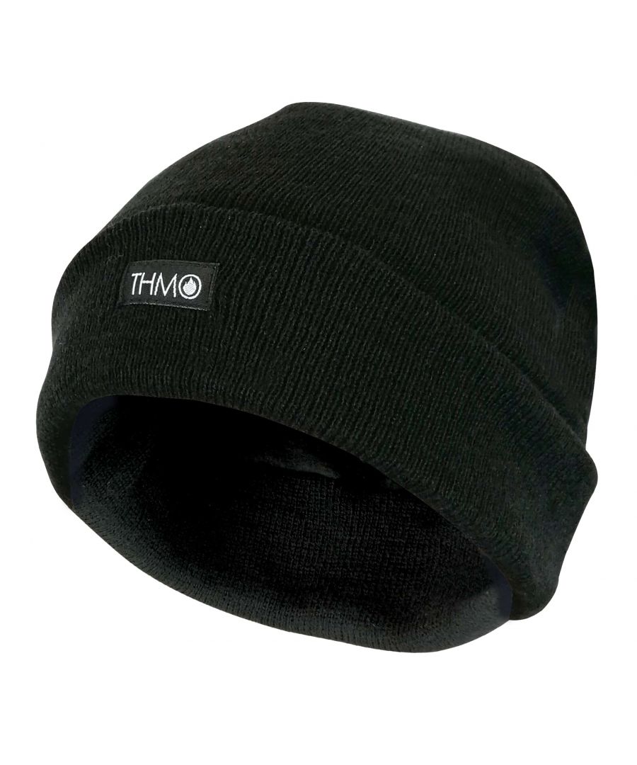 THMO Mens Knitted Beanie Hat  Did you know that you lose the majority of your body heat from your head? You might think your feet or your hands are where you lose your internal heat because they are stone cold. But, it is your head, as it is usually warm and escapes through there. These mens THMO hats are designed to keep the heat in. They are a great winter accessory to keep not just your head but your whole body.  These mens THMO hats are made from 100% acrylic. Acrylic is one of the best man made fibres that is especially designed to keep you warm, whilst also possessing a soft touch. It is also a good thermal insulator, holding warm air close to your head and trapping the heat that is generated by your head. The cuff also hugs the side of your head firmly so that heat can not escape though the sides of the hat.  The hat also has a turnover cuff, so you can wear the hat cuff turned over or you can straighten the hat out to give you some extra length. On the cuff is the black THMO badge stitched into the front of the hat. The hat is an original knitted style.  These mens THMO beanie hats are made in one size and they are available in 2 different colours including jet black and dark grey. They are made from 100% acrylic and they are safely machine washable.  Extra Product Details  - THMO - Mens Cuff Hat - 100% Acrylic - Knitted Style - Firm Cuff - One Size - 2 Colours - Machine Washable