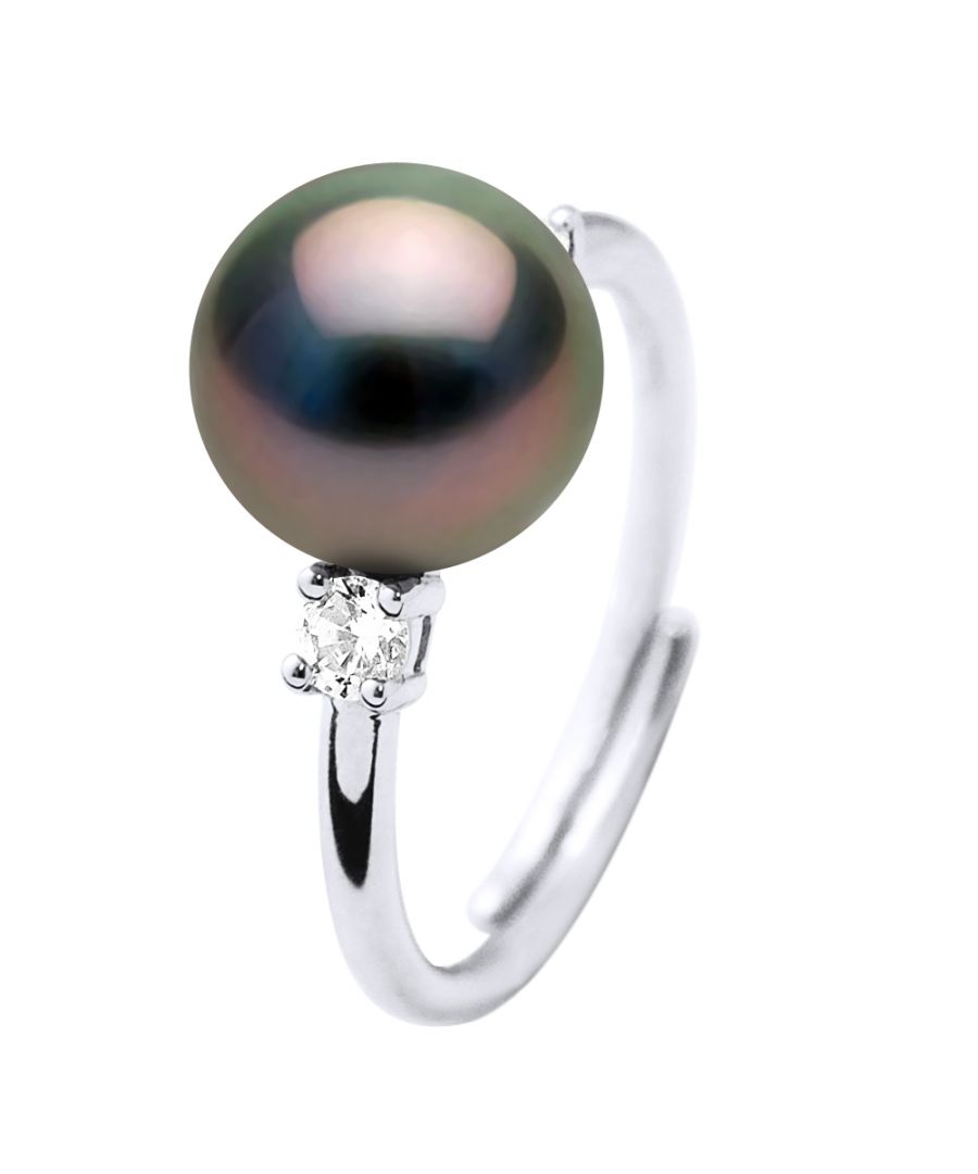 Ring true Cultured Tahitian Pearl of 8-9 mm , 0,31 in - Solitaire in zirconium oxide 925 Sterling Silver Rhodium-plated adjustable size from 48 to 64 - Our jewellery is made in France and will be delivered in a gift box accompanied by a Certificate of Authenticity and International Warranty
