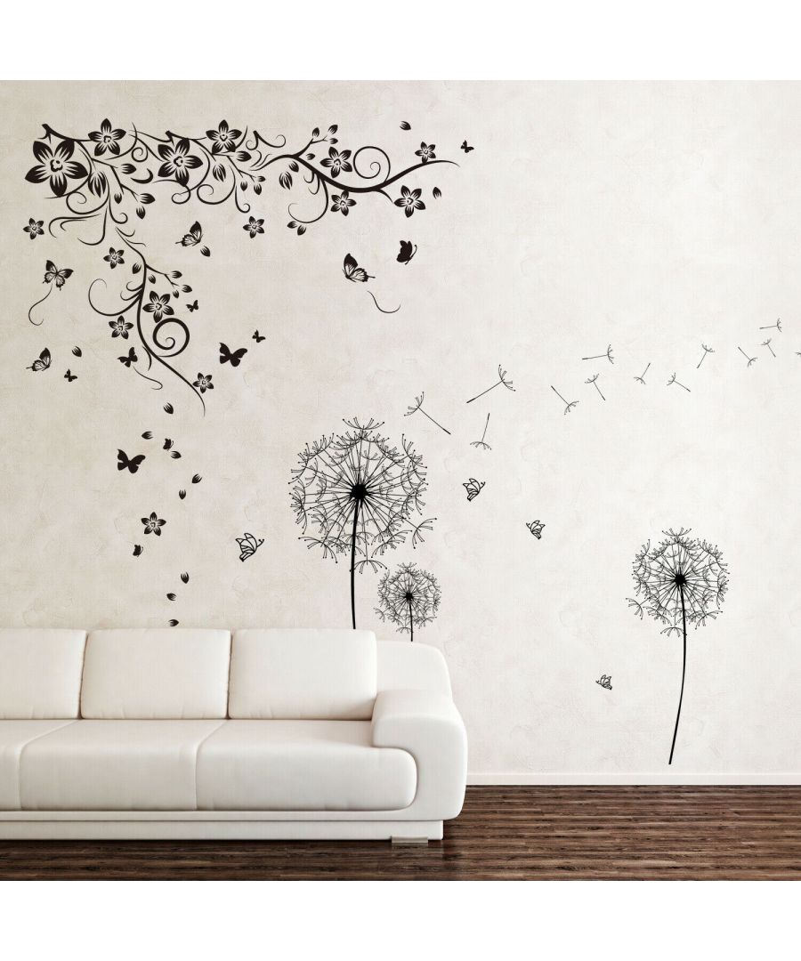 Image for Combo of Walplus New Huge Butterfly Vine +Black Dandelion Wall Stickers, Kitchen, Bathroom, Living room, Self-adhesive, Decal, Wall Sticker Flowers, Butterflies Decoration