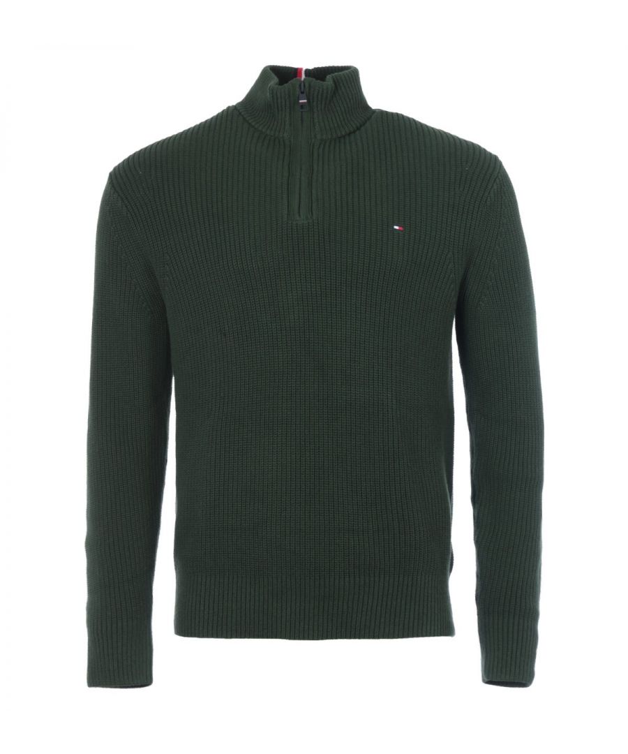 Image for Tommy Hilfiger Organic Cotton Ribbed Half Zip Sweater - National Forest