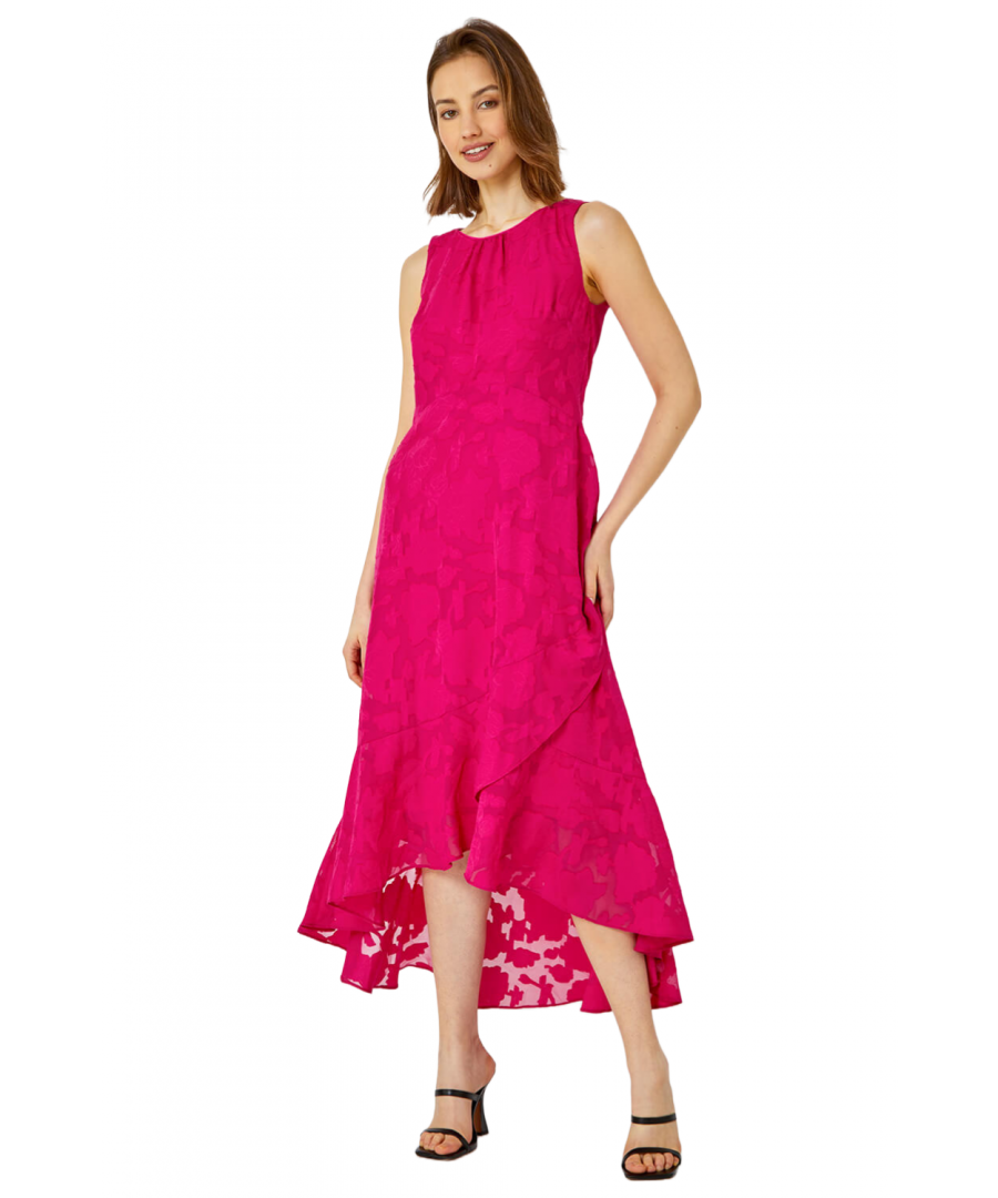 Roman Womens Sleeveless Jacquard Dipped Hem Midi Dress - Pink - Size 12 UK