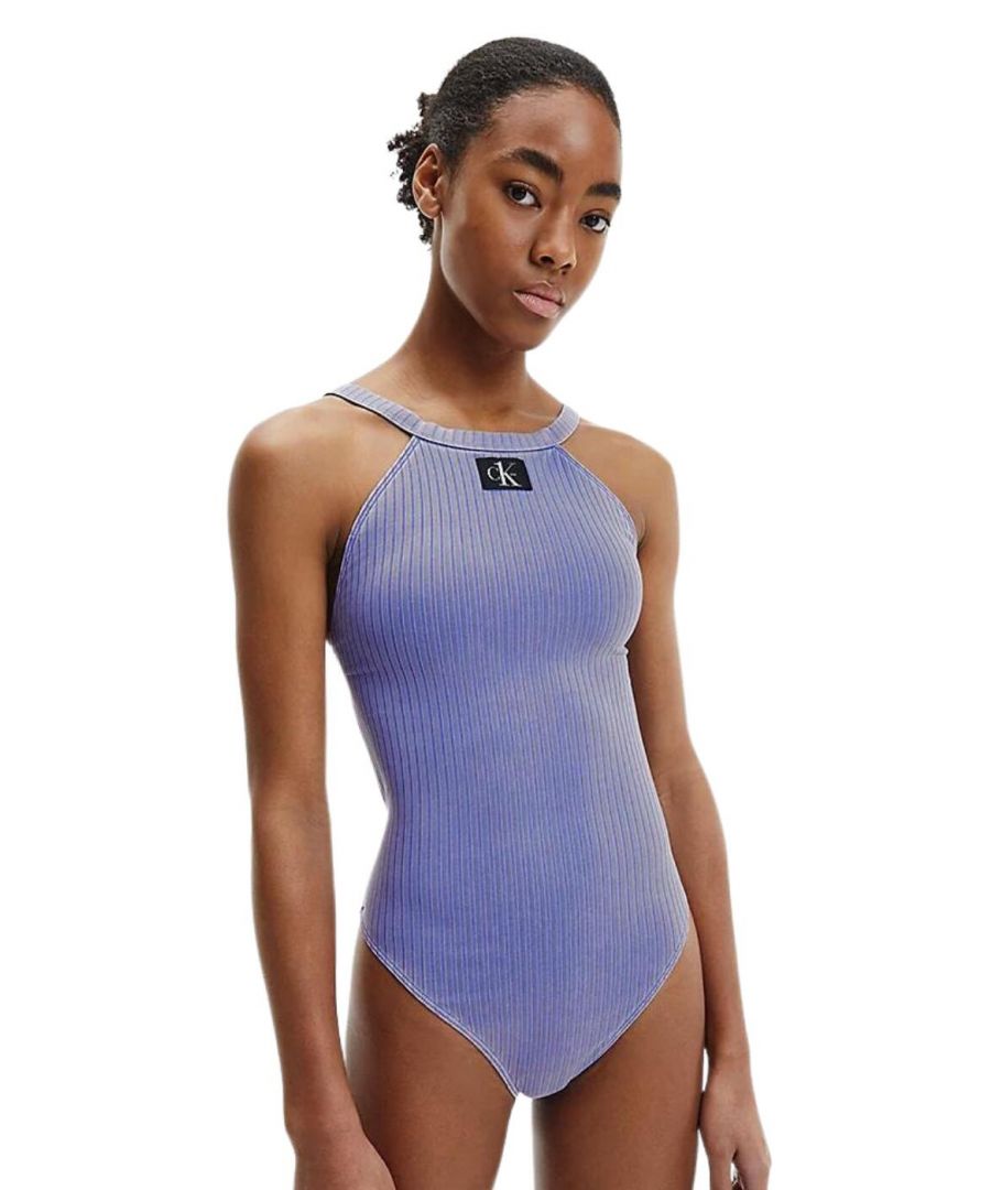 Calvin Klein Womens KW0KW01641 CK Authentic One Piece Swimsuit - Blue Elastane - Size 16 UK