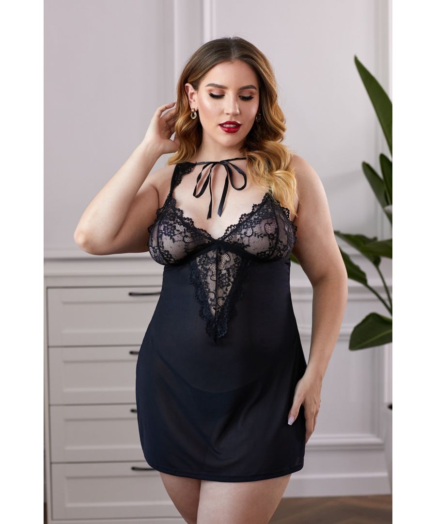 Lace Splicing Mesh Plus Size Lingerie attached with a thong. This featuring lace cups, and see-through mesh can show your charming assets. Sexy mini dress nightwear with adjustable straps, you can adjust to the comfortable position where you feel well. The plus size sleepwear chemise with the matching panty is fun to wear and sure to catch your lover’s attention on a sweet night. The cute lingerie is perfect for special night, like valentine's day, wedding night, honeymoon gifts, bridal shower, lingerie party