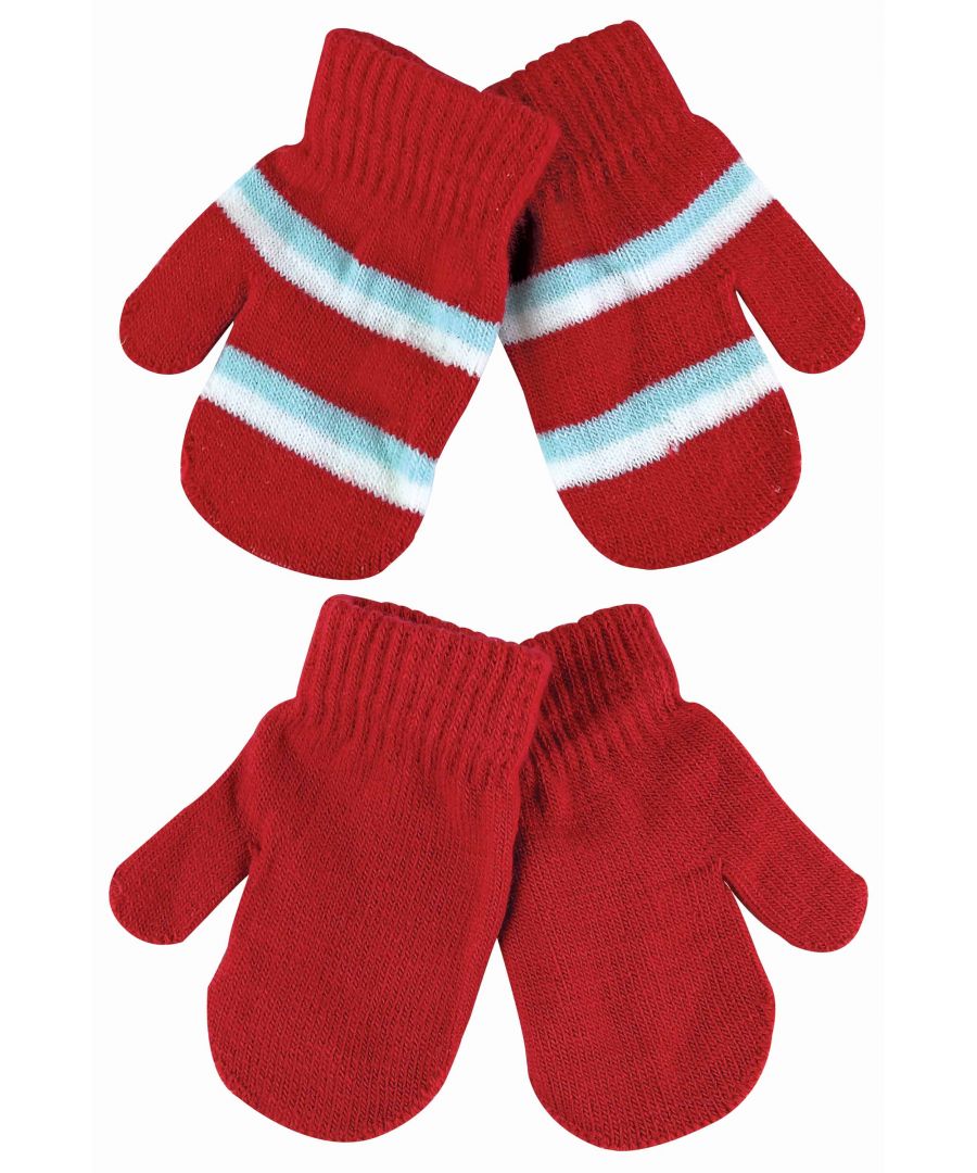 Image for 2 Multipack Baby Striped Knitted Winter Mittens Gloves