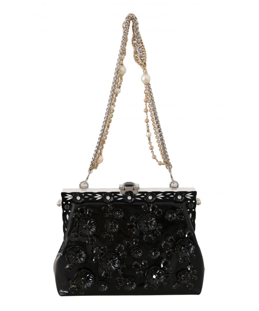 Image for Dolce & Gabbana Black Patent VANDA Leather Floral Crystal Purse