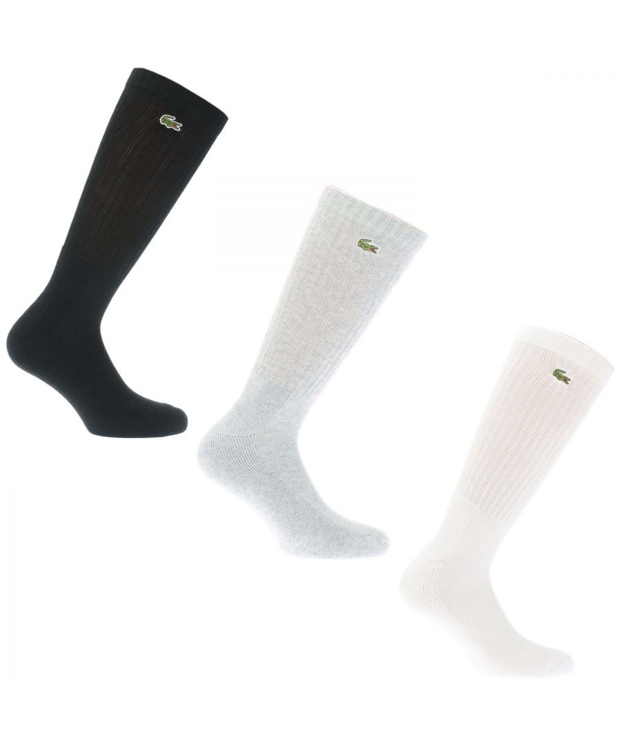 Lacoste Mens 3-Pack High-Cut Socks In Black Grey White Cotton - Size Uk 7-11