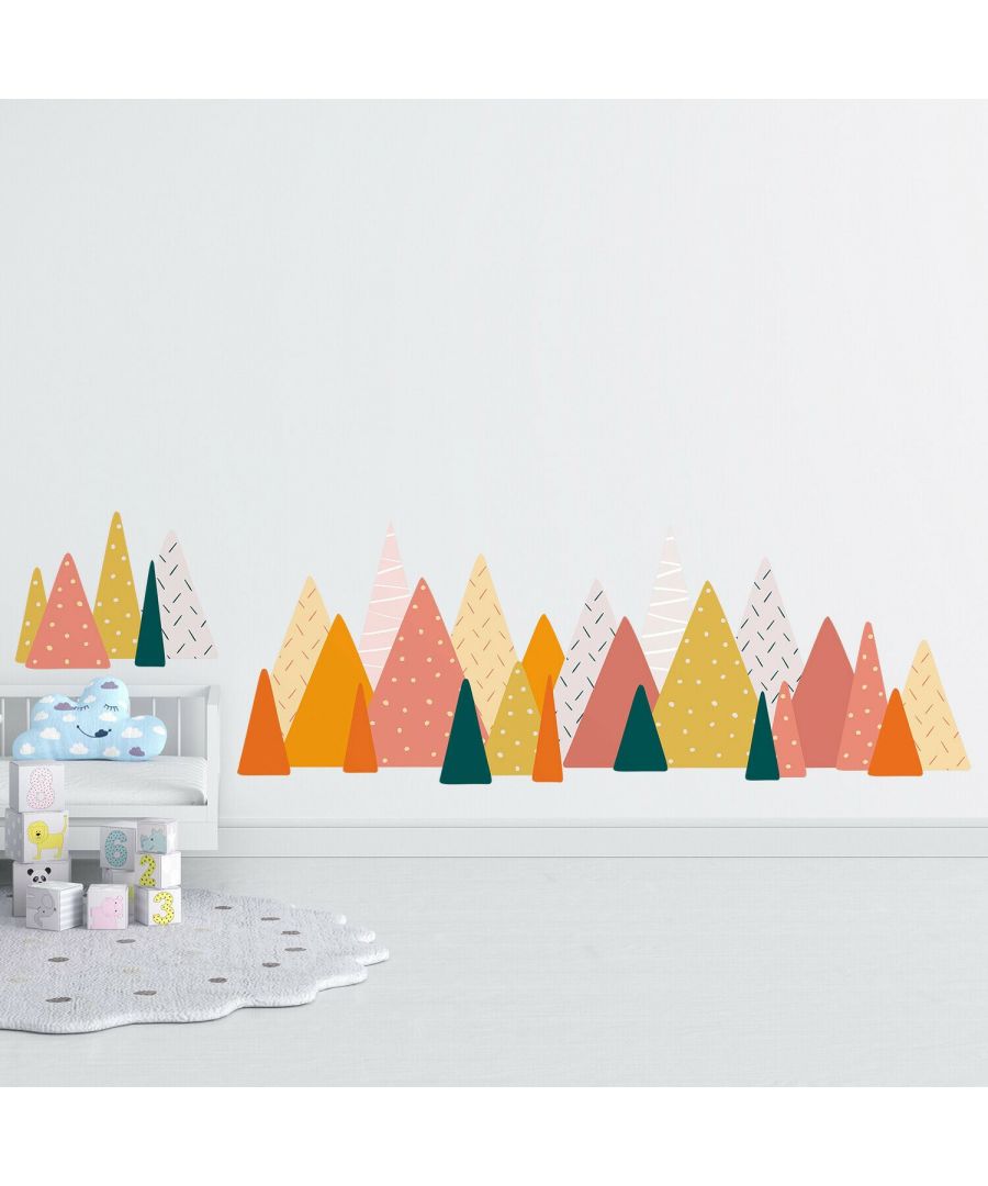 Image for Large Scandinavian Mountains Mix - Pink And Orange and Colourful Pattern - Wall Stickers Kids Room, nursery, children's room, boy, girl 215 cm x 65 cm