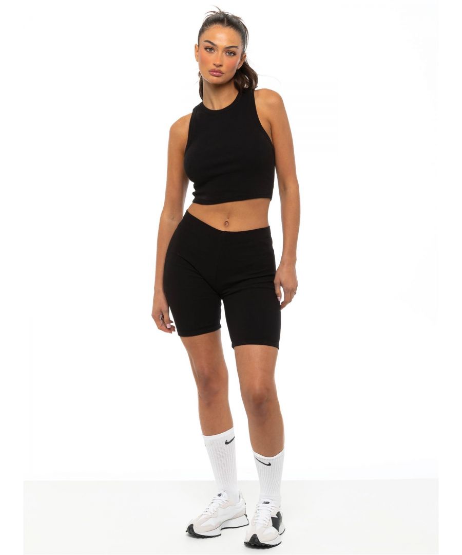 Enzo Womens Ribbed Cropped Vest Shorts Tracksuit Set. Sleeveless Ribbed Stretch Crop Top Featuring A Crew Neck. Slim Fit Ribbed Knit Shorts With Elasticated Waistband. Soft, Comfortable and Relaxed. Ideal for Activewear or Casual Wear.