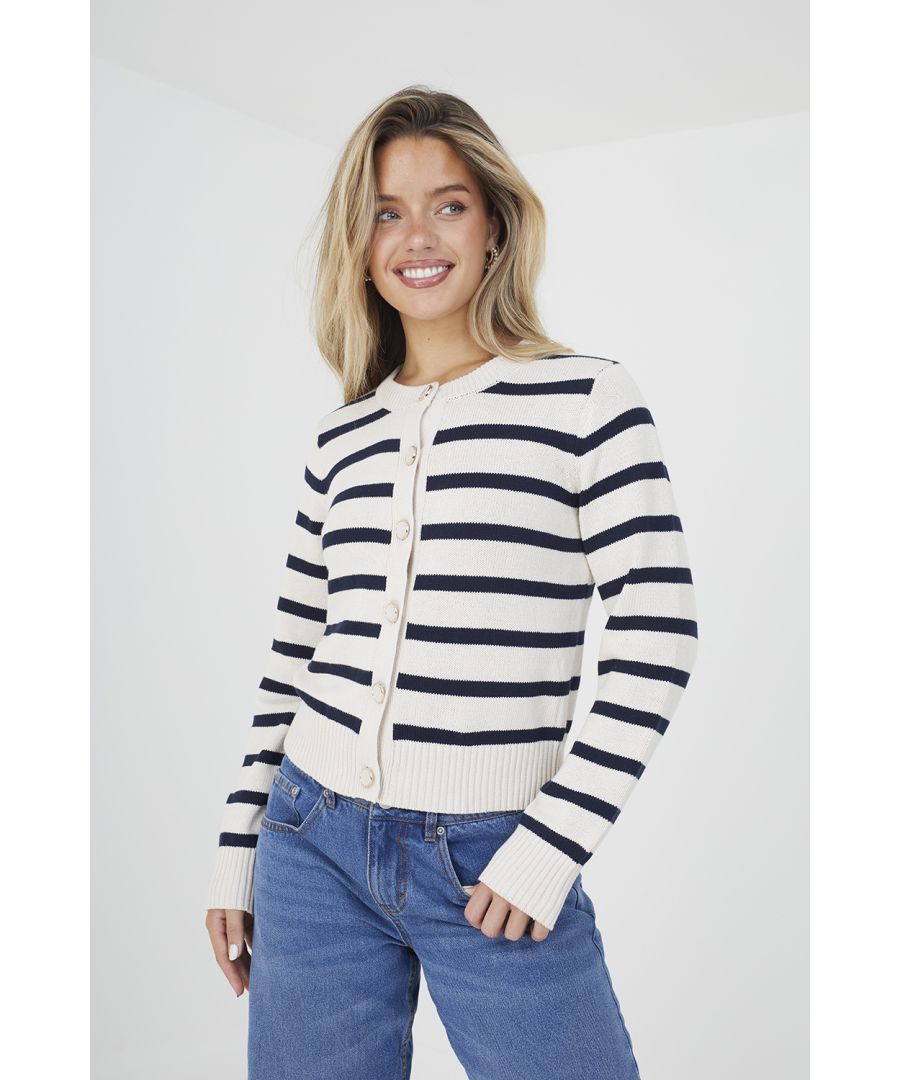 Brave Soul Womens Ivory 'Durham' Striped Knitted Cardigan - Size X-Large