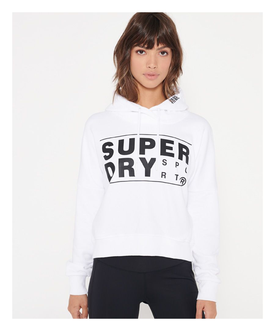 Superdry Womens Sport Core Crop Hoodie - White Cotton - Size 8