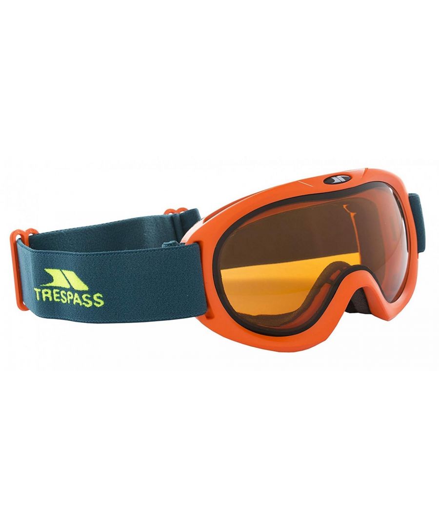 Oranje dubbele sferische lens. UV 400nm bescherming. Antifogcoating en strategische ventilatie. 3-lagige gezichtsschuim. Verstelbare hoofdband.
