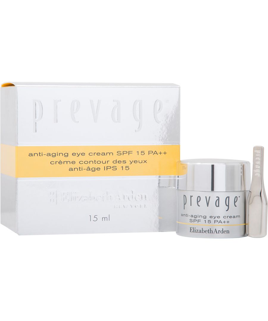 Elizabeth Arden Prevage AntiAging Eye Cream is formulated with advanced Idebenone technology and SPF protection. It delivers all day hydration to the fragile eye area smooths the appearance of fine lines wrinkles and crows feet and neutralizes free radicals that can cause aging. Skin is perfectly hydrated and protected from harsh environmental aggressors that can damage and dehydrate the delicate skin around the eyes.