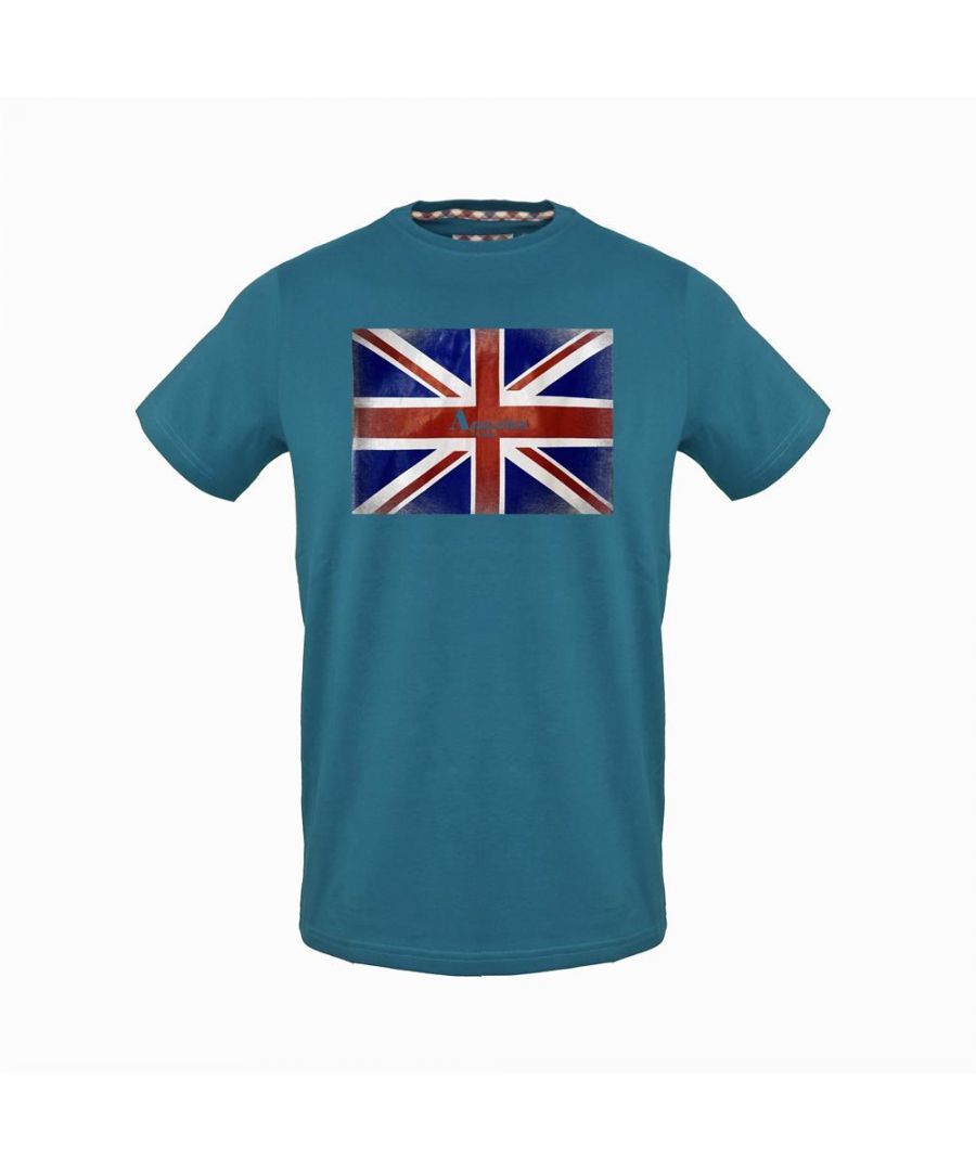 Aquascutum Mens T-Shirt with Union Jack Design in Turquoise