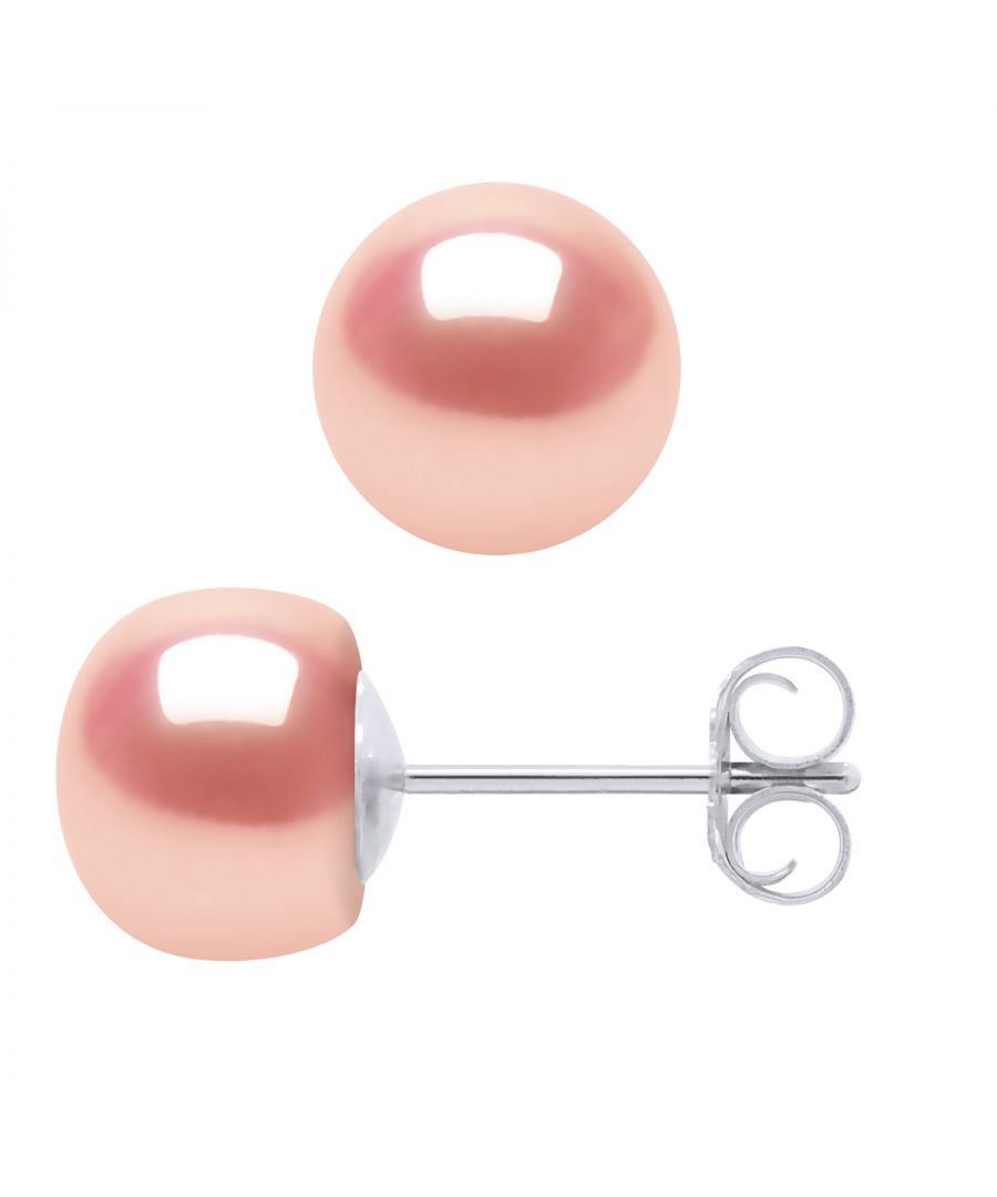 Earrings of 925 Sterling Silver and true Cultured Freshwater Pearls Button 7-8 mm - 0,31 in - Natural Pink Color and Push system - Our jewellery is made in France and will be delivered in a gift box accompanied by a Certificate of Authenticity and International Warranty