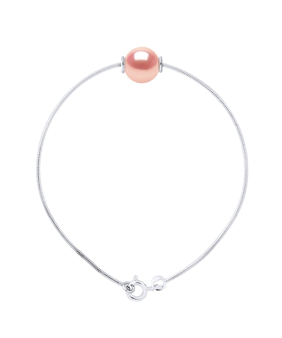 Bracelet - Round-through of Freshwater Pearl 9-10 mm - NATURAL ROSE - Knitwear Serpentine + Sleeves 925 Thousandth rhodium - Length: 18 cm - Delivered in a case with a certificate of authenticity and an international guarantee - All our jewels are made in France.