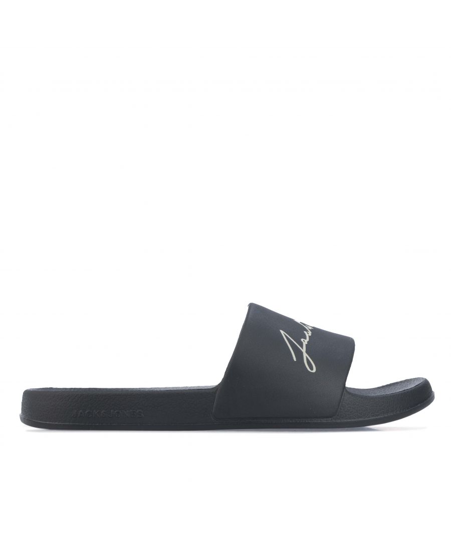 Mens Jack Jones Gary Moulded Slider in black.- Synthetic upper.- Slip on closure.- Moulded footbed.- Embossed branding.- Contoured footbed.- Synthetic lining and sole.- Ref:12237361
