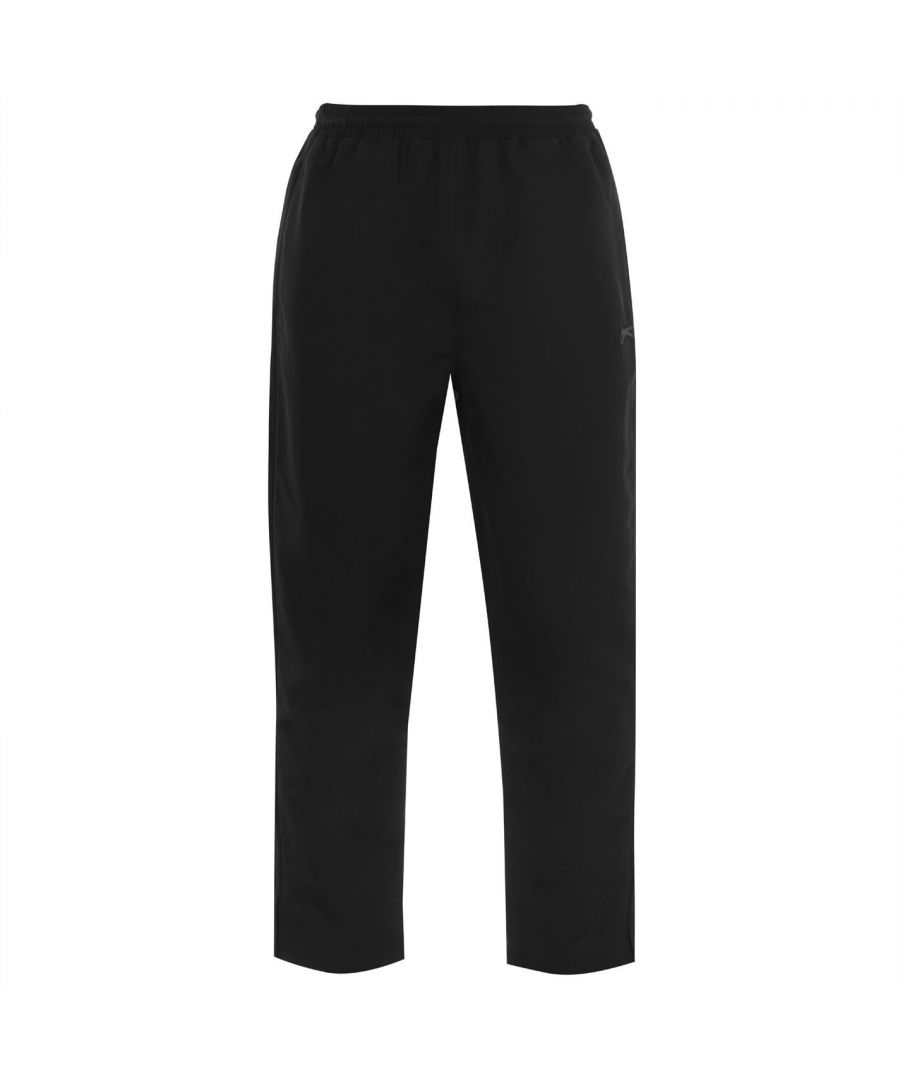 Slazenger Woven Men's Sweatpants - These Slazenger Woven Men's Sweatpants offer great comfort in a casual style, with an elasticated waist with internal drawstring for a secure and comfortable fit, a full mesh lining, zipped hems for easy wearing and two front slide pockets, all finished with subtly embroidered Slazenger branding.  > This product may have slight cosmetic differences from the image shown due to assorted colours or updated seasonal collections > Men's sweatpants > Elasticated waist > Internal drawstring > Mesh lining > Soft fabrics > Regular fit > 2 pockets > Slazenger branding > 100% Polyester > Machine washable > Keep away from fire