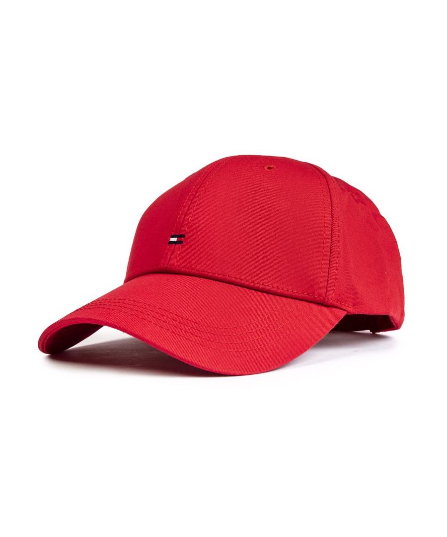Mens red Tommy Hilfiger classic cap, manufactured with cotton. Featuring: adjustable strap, embroidered branding, breathable eyelets, six panel and curved peak.
