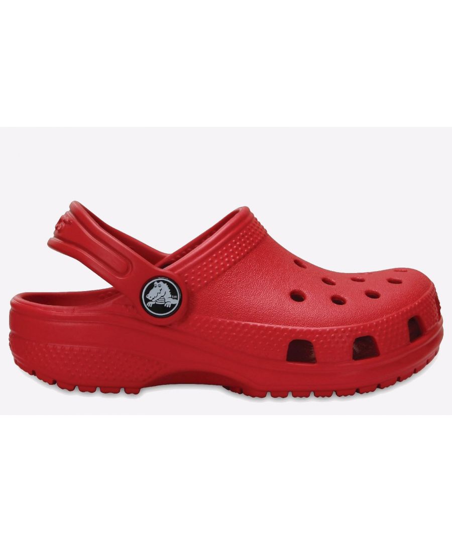 Original. Versatile. Comfortable. Easy on, easy off! Just like the adult Classic, the kids' version offers amazing comfort and support, thanks to the light, durable Croslite material and molded design.\n- Pivoting heel straps for a more secure fit\n- Easy to clean\n- Iconic Crocs Comfort: Lightweight. Flexible. 360-degree comfort.