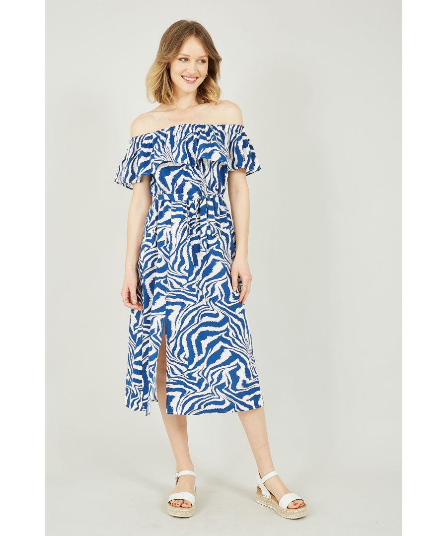 Image for Yumi Blue Zebra Print Bardot Dress