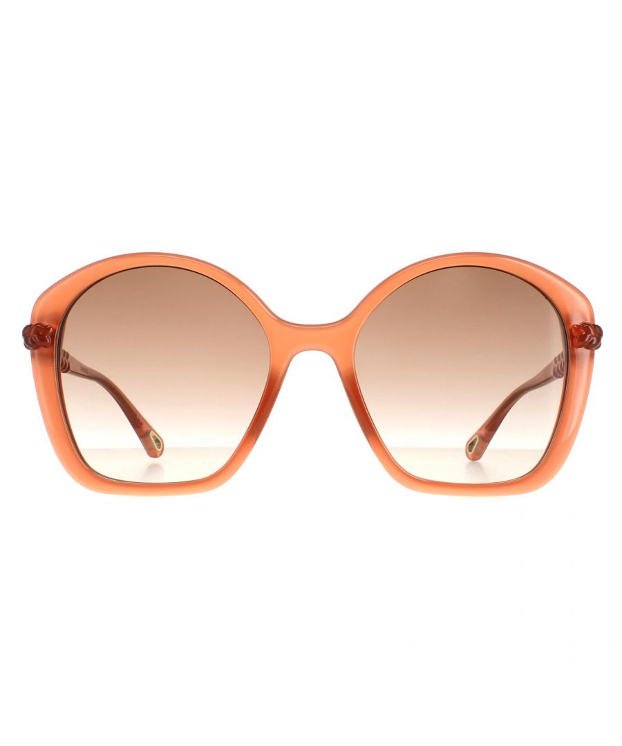Chloe Square Womens Dark Pink Brown Gradient CH0003S  Sunglasses are a snazzy square style crafted from lightweight acetate. The Chloe logo is engraved into the slender temples for brand recognition.