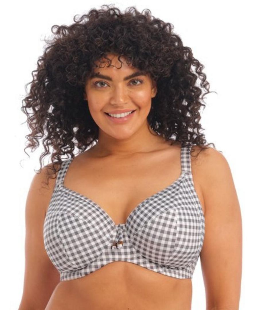 Elomi Womens Checkmate Plunge Bikini Top - Grey Nylon - Size 36E