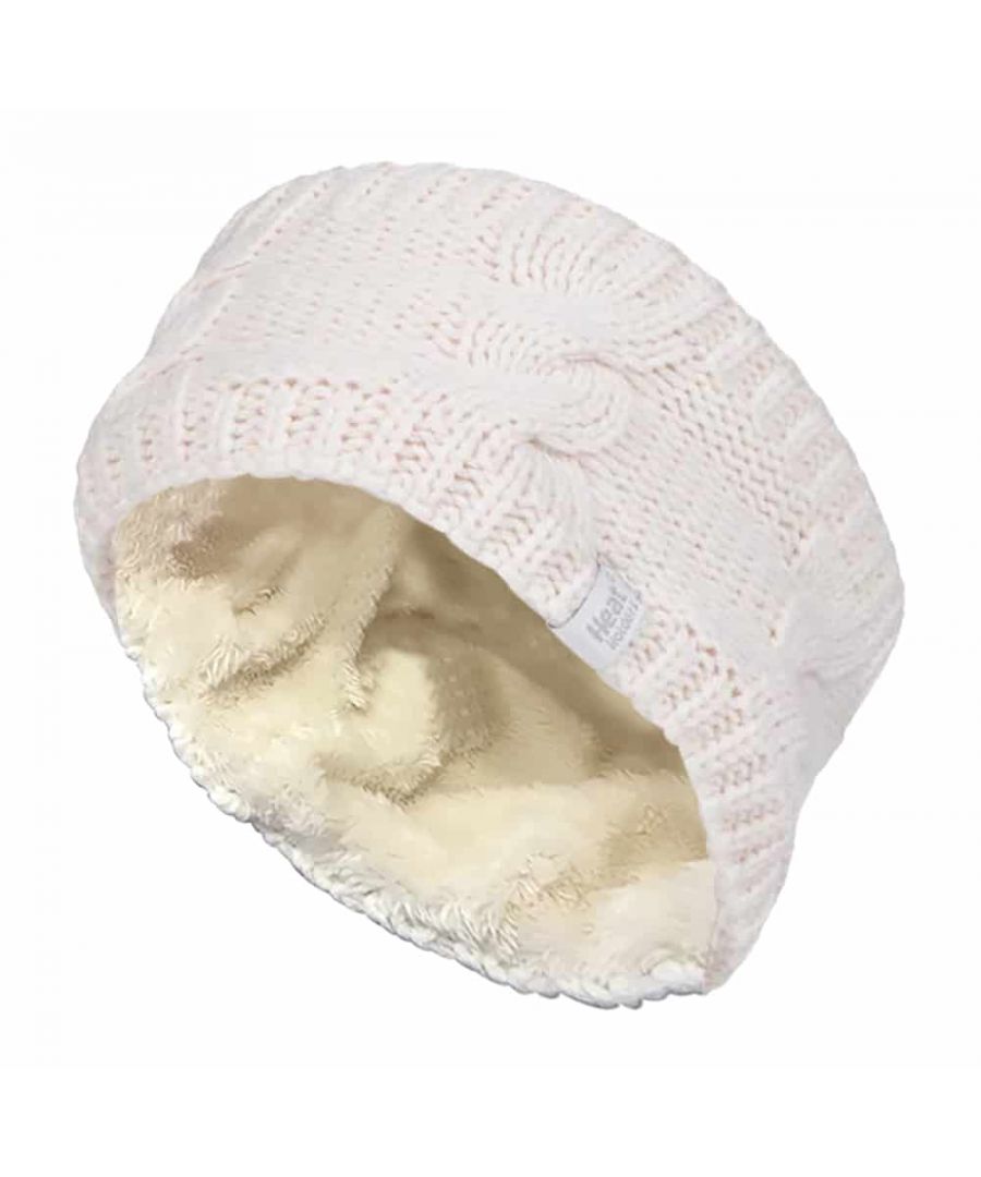 Heat Holders Ladies Headband  With Heat Holders, you know that warmth is a guarantee. That's why Heat Holders have now developed a ladies winter. This way you can keep your ears and head warm without compromise on your hair-do. Headbands are a great alternative to regular beanie hats as with a Heat Holders headband you are given the freedom to wear your hair however you want, whether in a bun or ponytail.  These Heat Holders headbands are made with Heat Holders specially developed high performance thermal yarn, which provides insulation against cold with superior moisture breathing abilities. The inside of these headbands are made from Heat Holders plush fur-like fleece lining - Heat Weaver. This insulation layer maximises the amount of warm air held close to the skin. Keeping you warmer, for longer.  These ladies headbands are stylish and warm, the outer being a classic chunky cable knit design, making it fit in with any winter fashion.  They are available in one size and in 2 colours; black and purple. They are made of an outer of 100% Acrylic and lining of 100% Polyester.  Extra Product Details  - Headband - Cable Knit - Heatweaver Lining  - Advanced insulating yarn - 2 colours - One Size - Stylish and classic - Outer - 100% Acrylic  - Lining - 100% Polyester