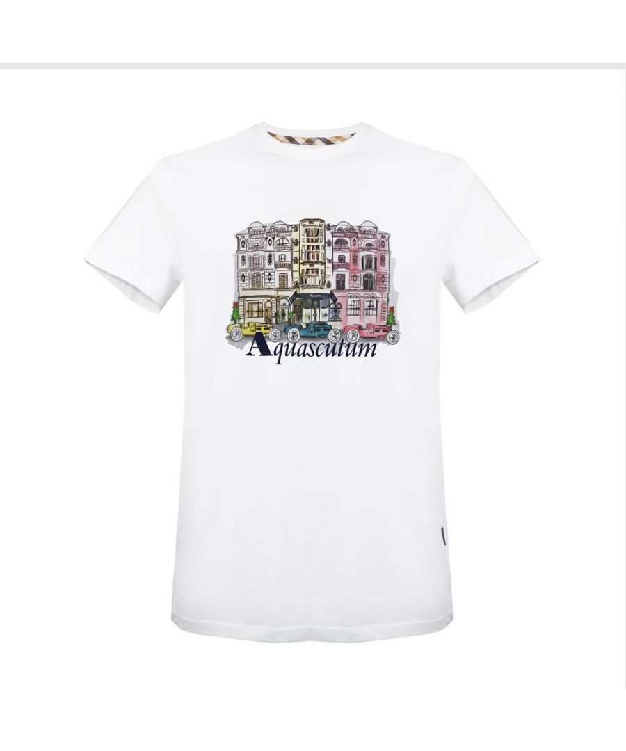 Aquascutum Mens T-Shirt with Street Design in White