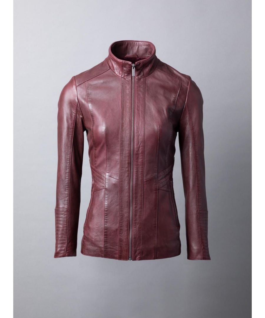 The new Appleby leather jacket in this rich dark burgundy colourway is sure to become a firm Lakeland Leather favourite. Crafted from soft and supple nappa leather and cut to a slightly longer length, the Appleby can be worn every season and will look great on women of all ages. Featuring zipped pockets, stand up collar and ribbed stitch detailing, its clean cut and fit will make it a breeze to style with almost any outfit from your wardrobe.