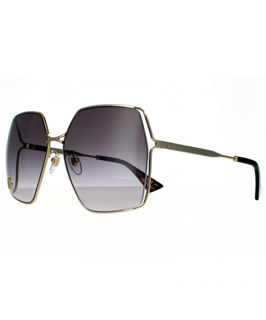 Gucci Square Womens Gold Grey Gradient Sunglasses Metal - One Size