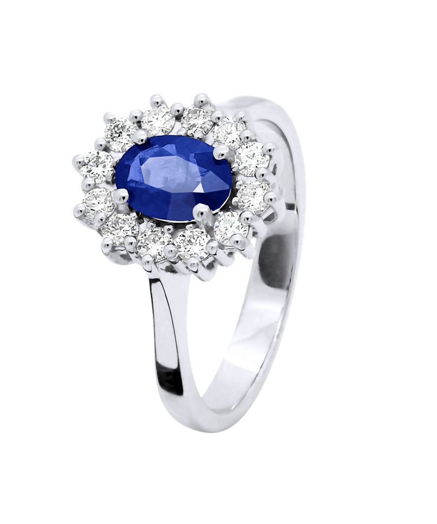 Marquise Ring SAPPHIRE 1 Ct - Entourage Diamond 0,36 Cts - Quality HSi (Color H - Quality Si1) - Grootte Glossy - Serti Claws - Verkrijgbaar vanaf maat 48 tot Size 60 - White Gold 750 duizendste (18K) - Garantie 2 jaar tegen defecten in vakmanschap - wordt geleverd in een zaak met een certificaat van echtheid en een Internationale Garantie - Al onze juwelen zijn gemaakt in Frankrijk.