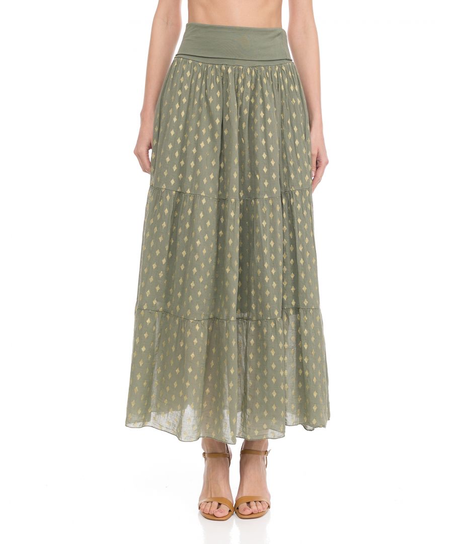 Maxi skirt with rhombus glitter pattern and elastic waist