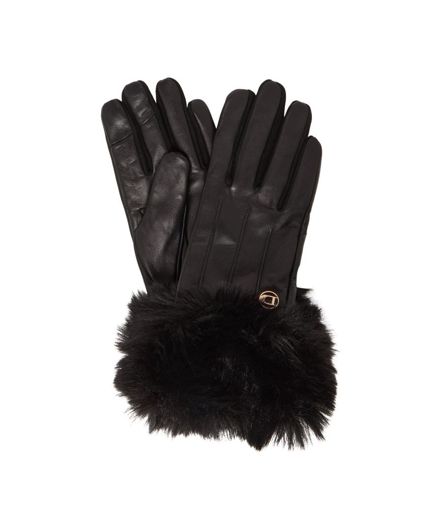 Work elegant accessories into your winter edit with Dune's Ivonne gloves. Made from a smooth fabric with tonal stitching and polished branding. This pair is adorned with fluffy faux-fur on the cuffs to keep you cosy.