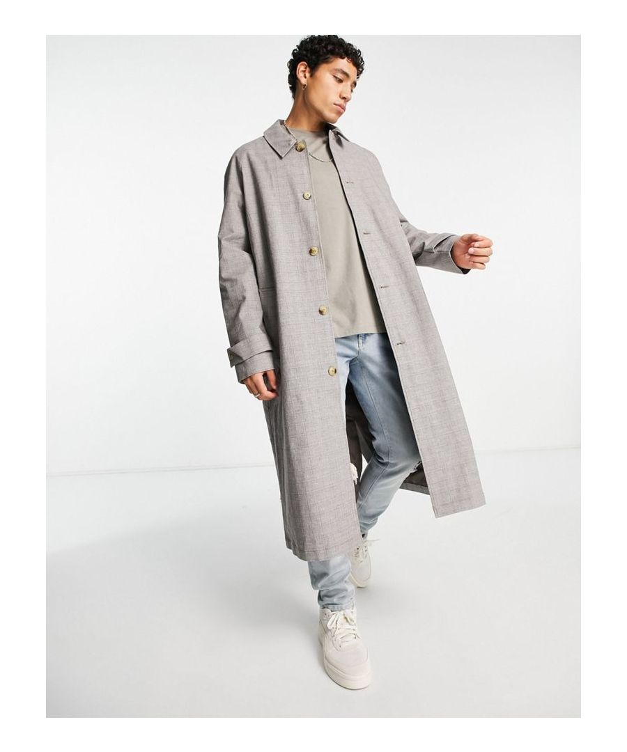 Coat by ASOS DESIGN That new-coat feeling Check print Spread collar Button placket Side pockets Extremely oversized fit Size down for a closer fit Sold by Asos