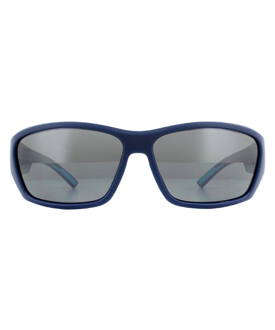 Bolle Sunglasses Ibex 12377 Matte Navy Petrol HD Polarized TNS Gun  are a great choice for an active lifestyle with Thermogrip rubber on the nose pads and temple tips to hold the frame firmly in place. The large frame has a wrap style with thick temples for better side coverage. The lenses are finished with a hydrophobic, anti fog and anti reflective coating.