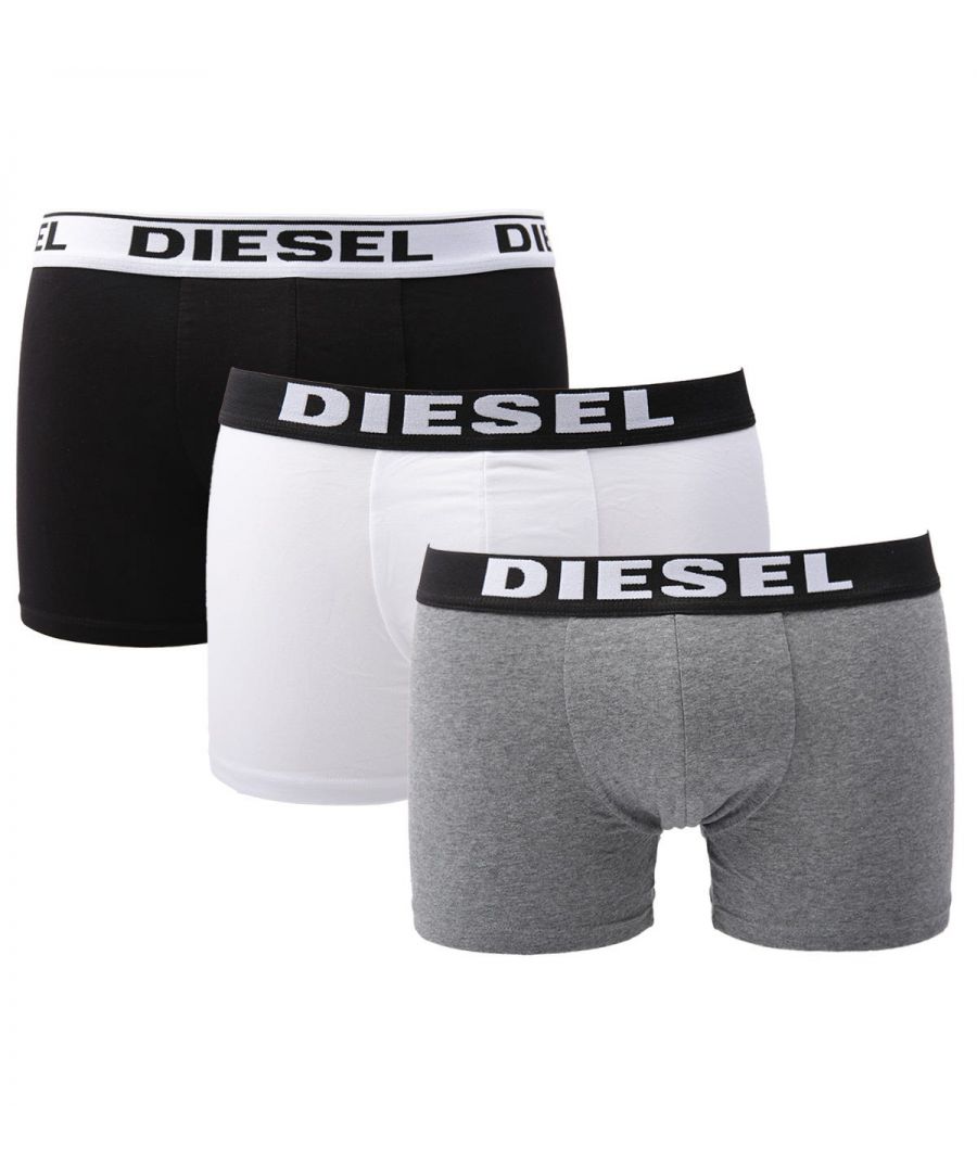 Inject some Diesel DNA into your everyday essentials. Delivering comfort, reliability and style, this three-pack of basic boxer trunks is crafted from stretch cotton and features elasticated waistbands with iconic Diesel branding. Three Pack, Stretch Cotton , Elasticated Waistband, 95% Cotton & 5% Elastane, Diesel Branding.