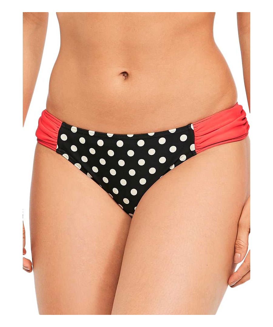 Figleaves Tuscany Spot Ruched Bikini Brief, these swimming bottoms are fully line and provide moderate coverage for comfort.