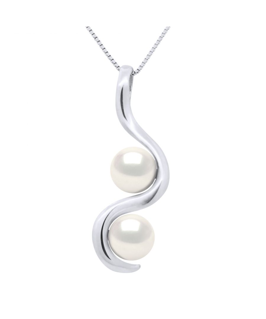 Necklace YOU & I with 2 true Cultured Freshwater Pearls 7-8 mm - 0,31 in - Natural White Color White Gold 375 - Our jewellery is made in France and will be delivered in a gift box accompanied by a Certificate of Authenticity and International Warranty