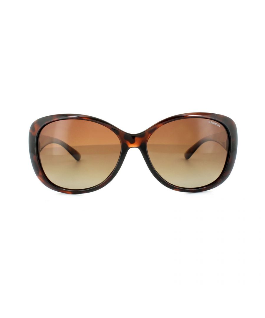 Polaroid Sunglasses P8317 0BM LA Havana Brown Gradient Polarized have a lovely butterfly style shape with wide arms and superb feminine curves. The lenses are of course the excellent polarized lenses that Polaroid is famous for.