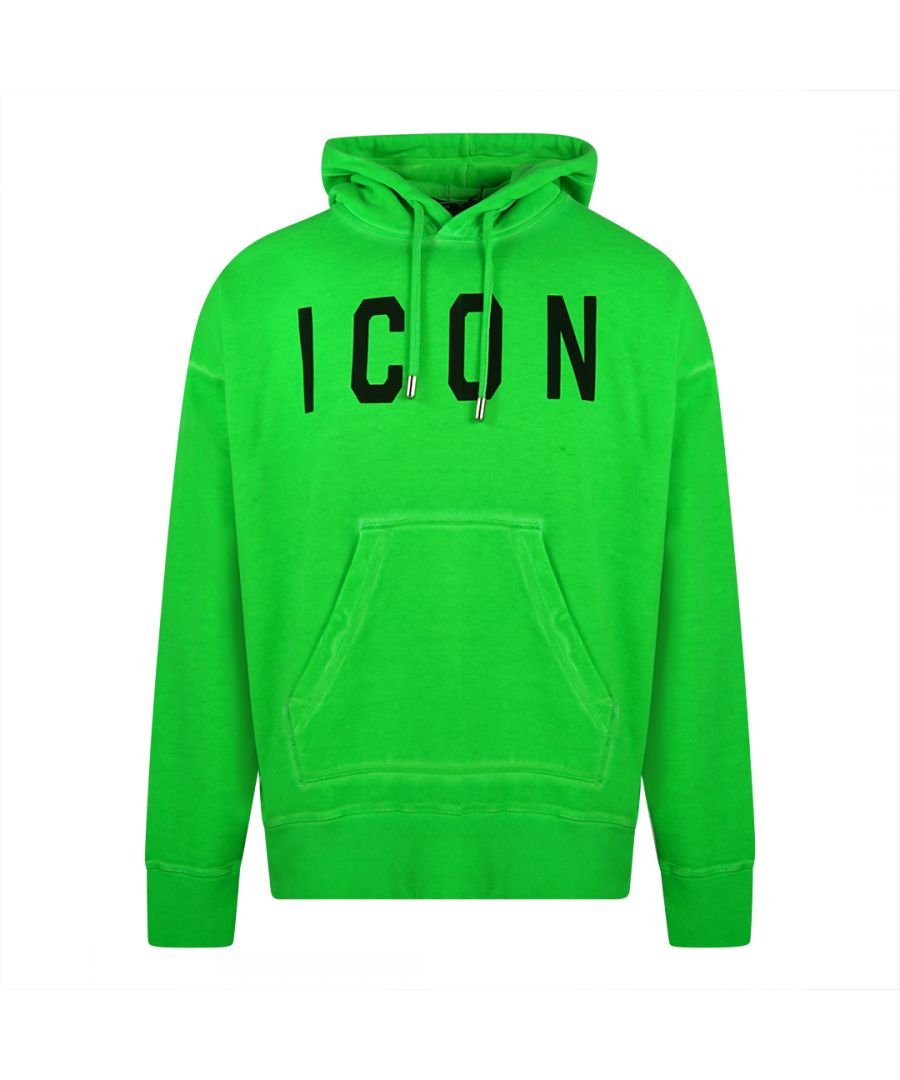 Dsquared2 Large Icon Print Green Hoodie. Dsquared2 S74GU0340 S25030 910 Hooded Sweater. 100% Cotton, Made In Italy. Large Kangaroo Pocket. Large Icon Print. Elasticated Neck, Sleeve Ends and Bottom