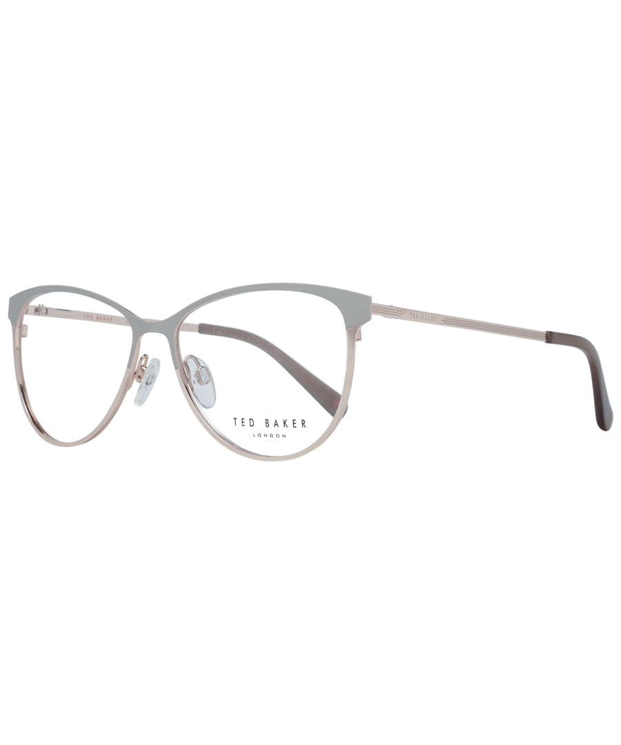 Ted Baker Cat Eye Womens Grey and Rose Gold TB2255 Aure  Glasses are a modern cat eye style crafted from lightweight metal. The plastic temple tips and adjustable nose pads ensure a comfortable all round fit. Ted Baker's logo features on the slender temples for authenticity.