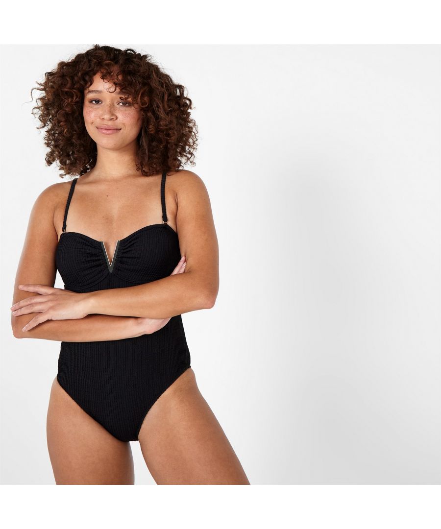 Firetrap Crinkle V Neck Swimsuit - Enhance your collection with this Firetrap Crinkle V Neck Swimsuit. Constructed with adjustable shoulder straps and clip fastening for a secure fit, it features flat lock seams to prevent chafing. This swimsuit is a solid colouring throughout and is complete with Firetrap branding.