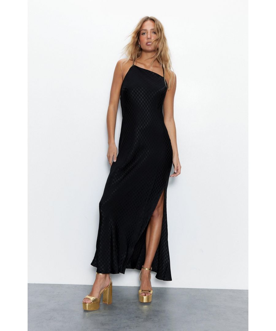 Warehouse Womens Jacquard Asymmetric Midi Slip Dress - Black Viscose - Size 12 Uk