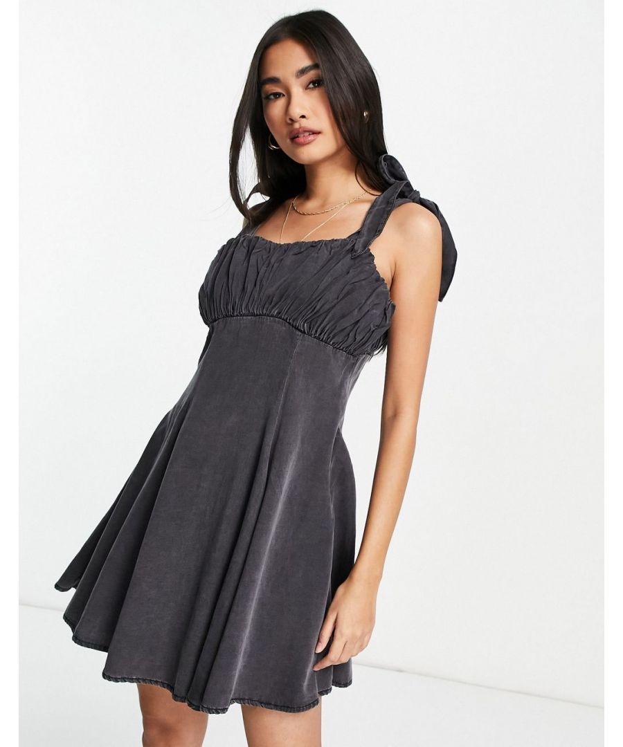 Mini dress by ASOS DESIGN Next stop: checkout Square neck Tie straps Ruched detail Regular fit Sold by Asos